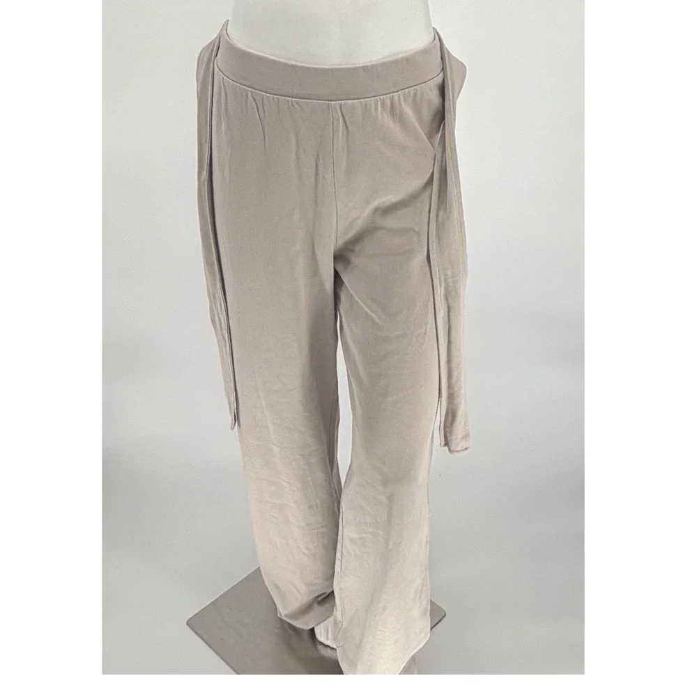 ZARA Wide Leg Belted Cotton Blend Pants Beige XL Casual Resortwear Travel 97-42